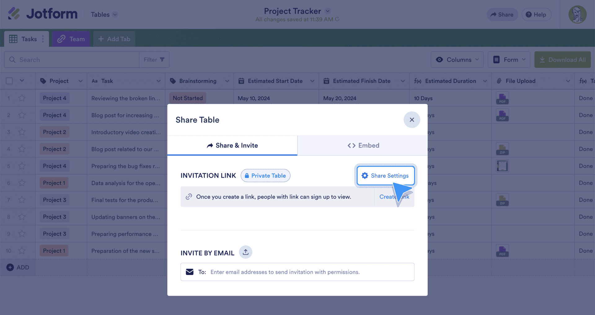 Share Settings