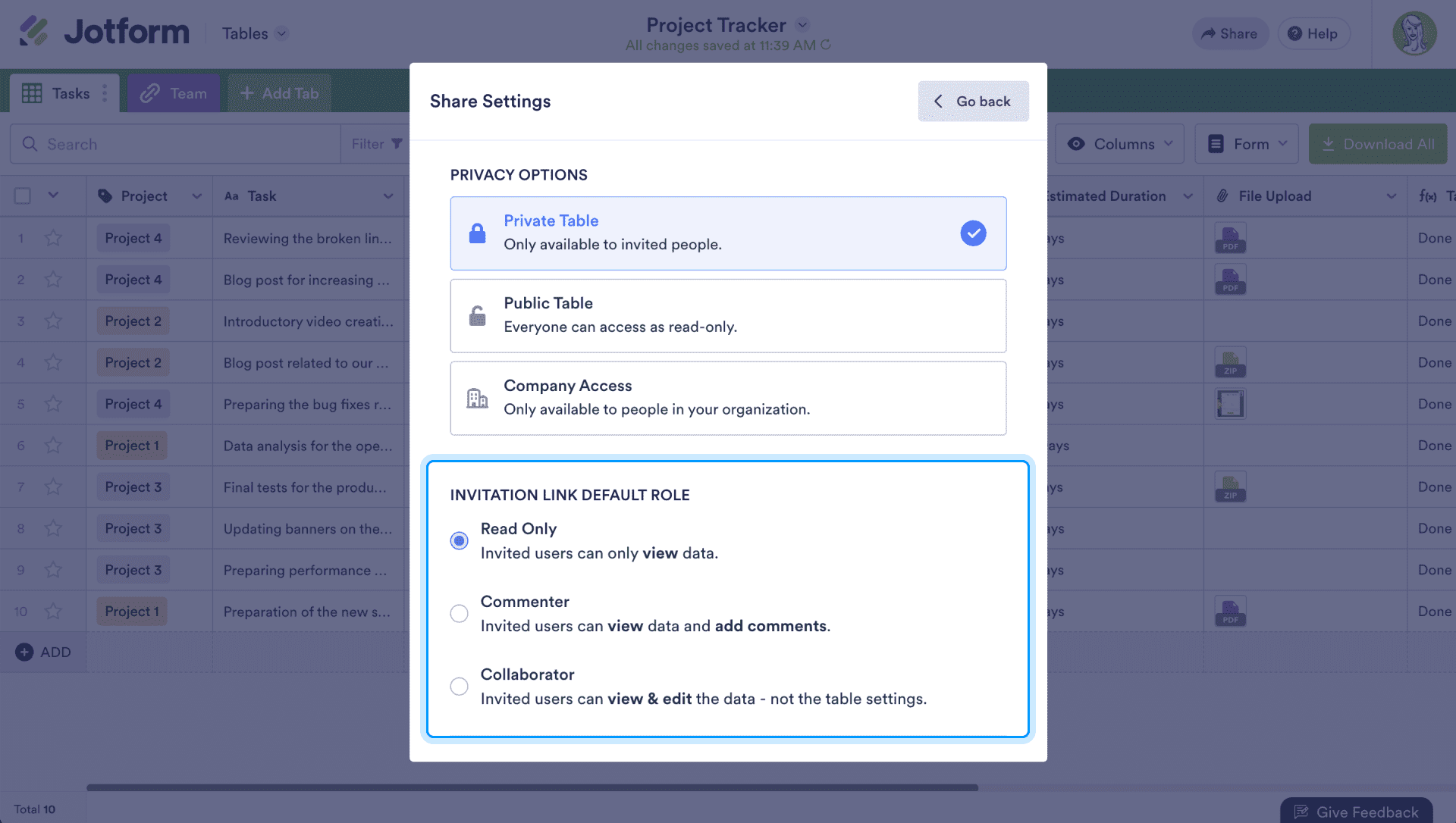 Invitation Link Default Role