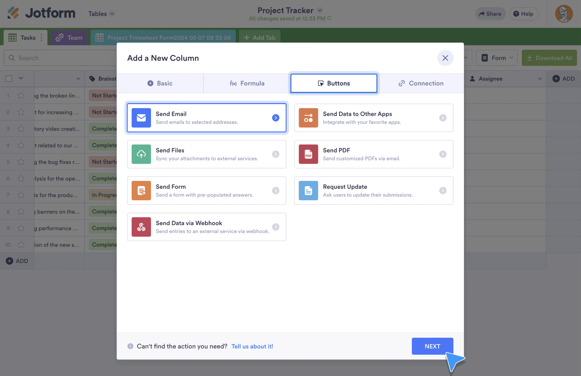 Send Email Action Button
