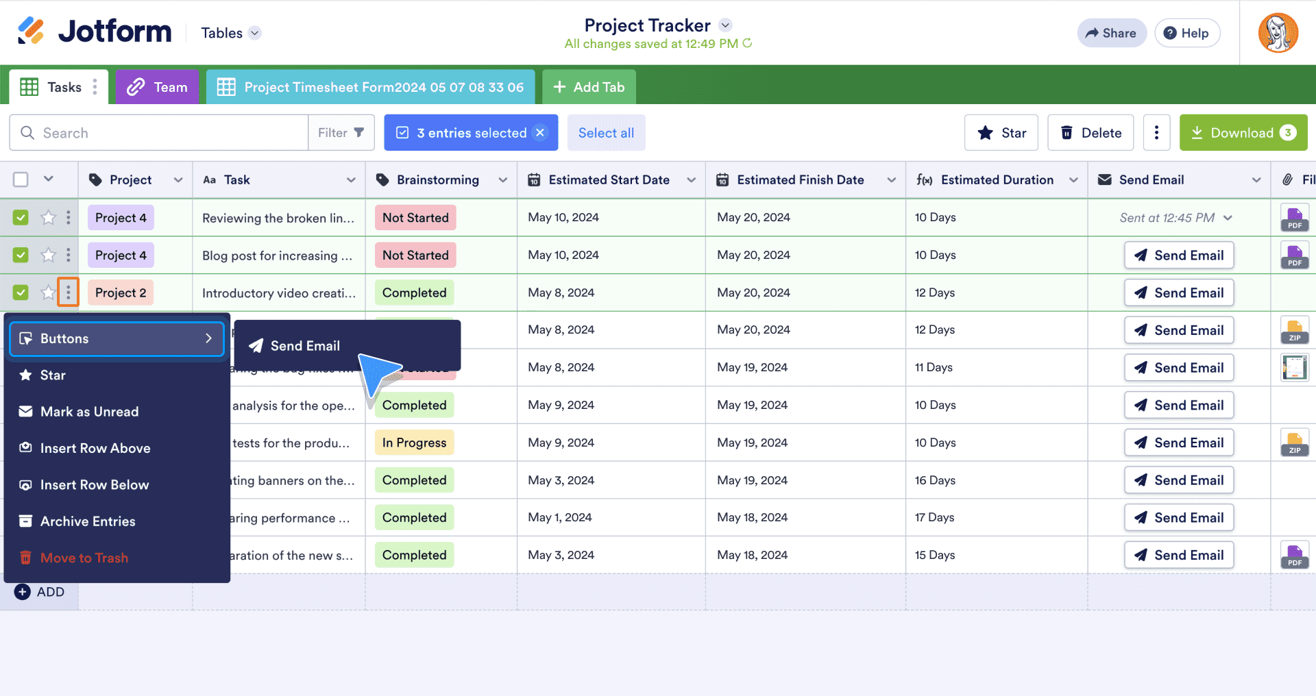 Click the vertical ellipsis next to one of the checkboxes to open the context menu