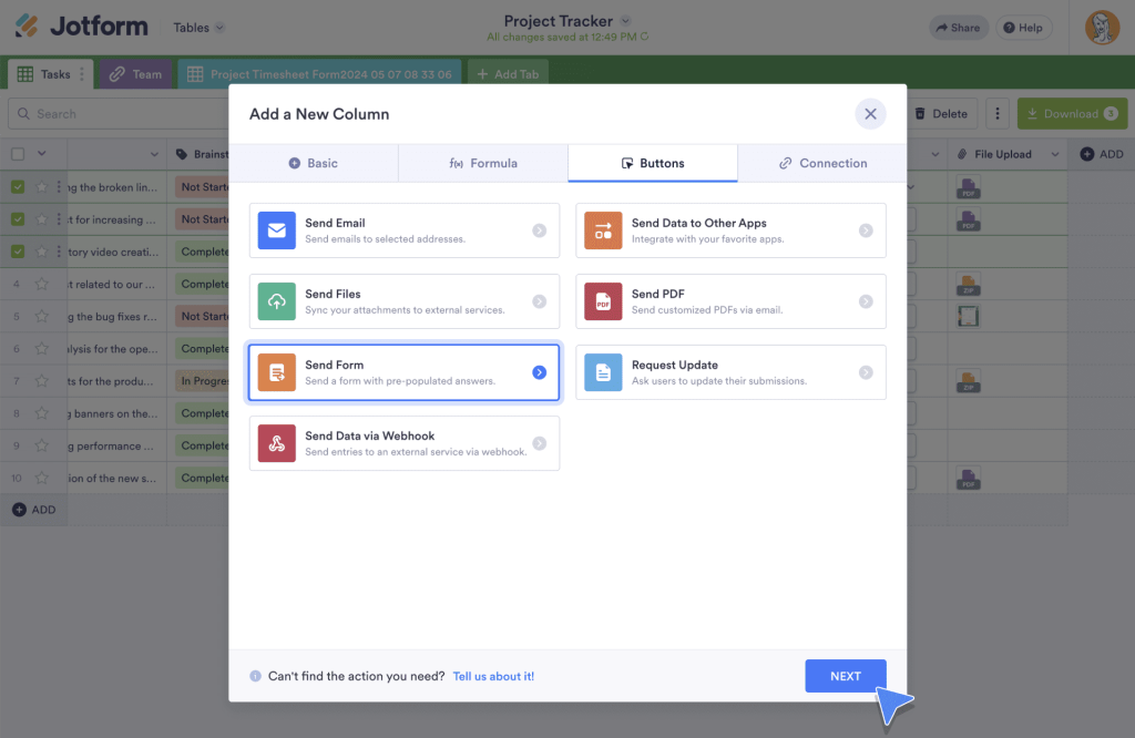 Send Forms with Prefill Action Button