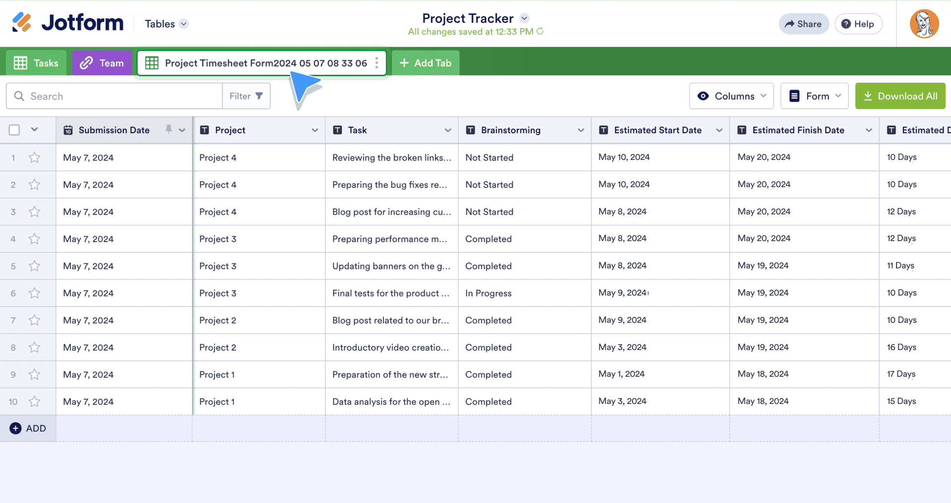 Go back to your table