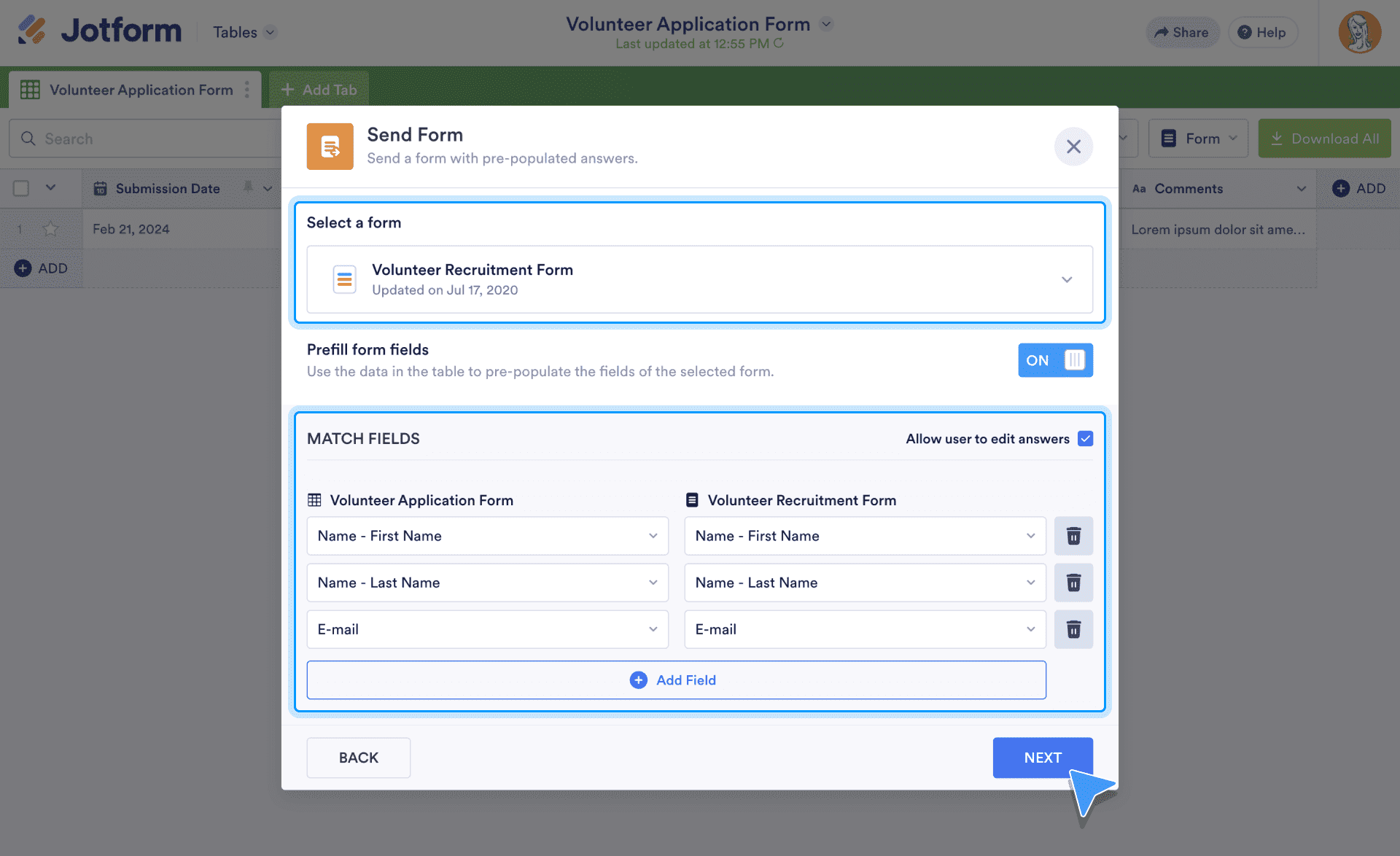 Prefill form fields