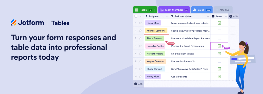 Turn your form responses and table data into professional reports today
