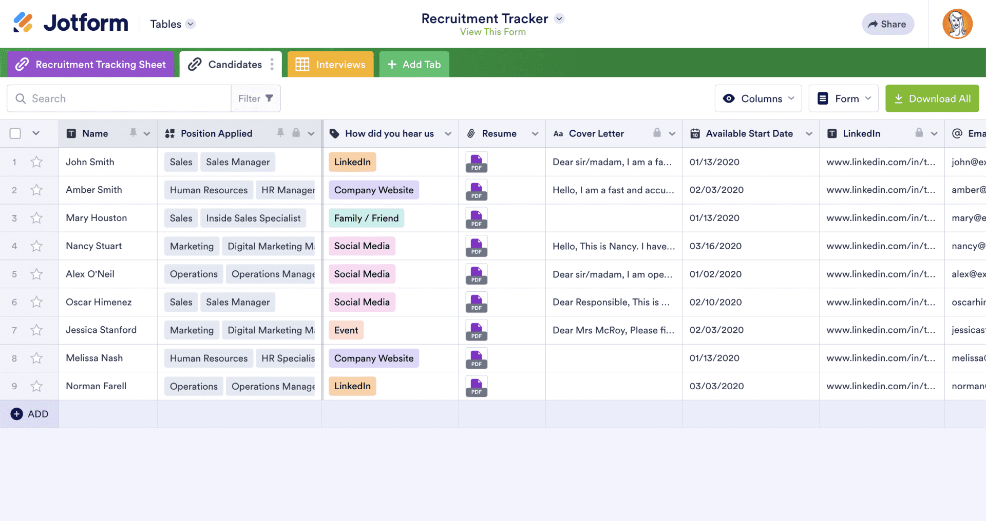 Jotform Tables templates for every possible use