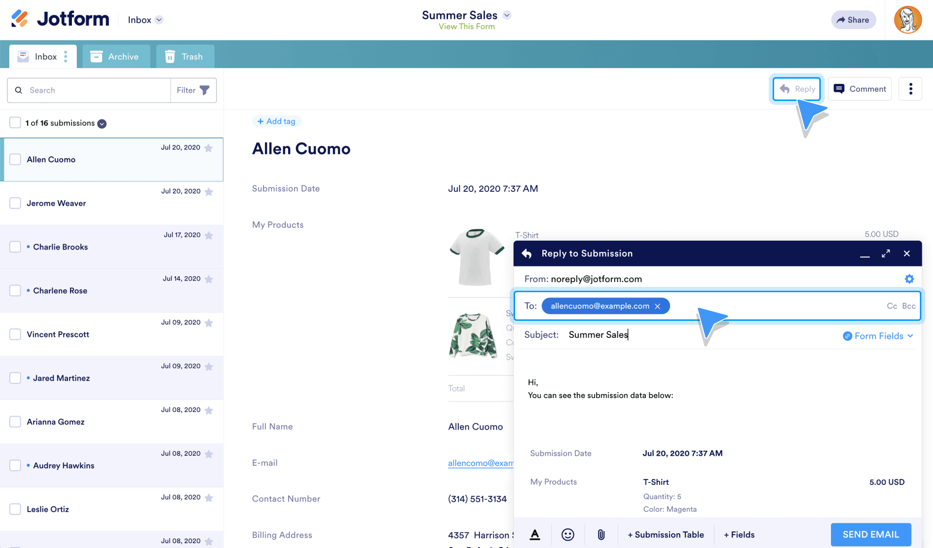 Reply screen