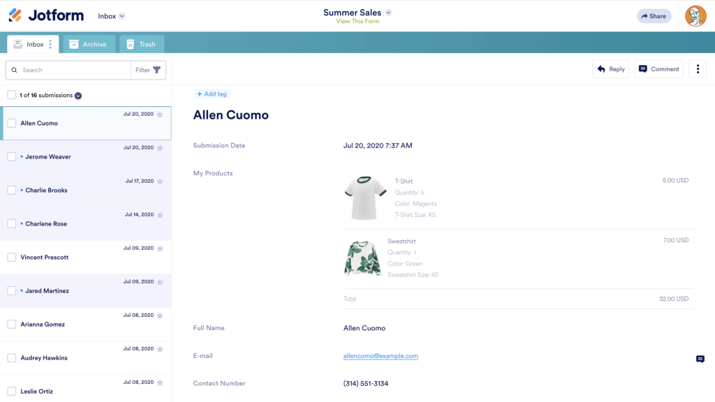 Going to inbox for that particular form