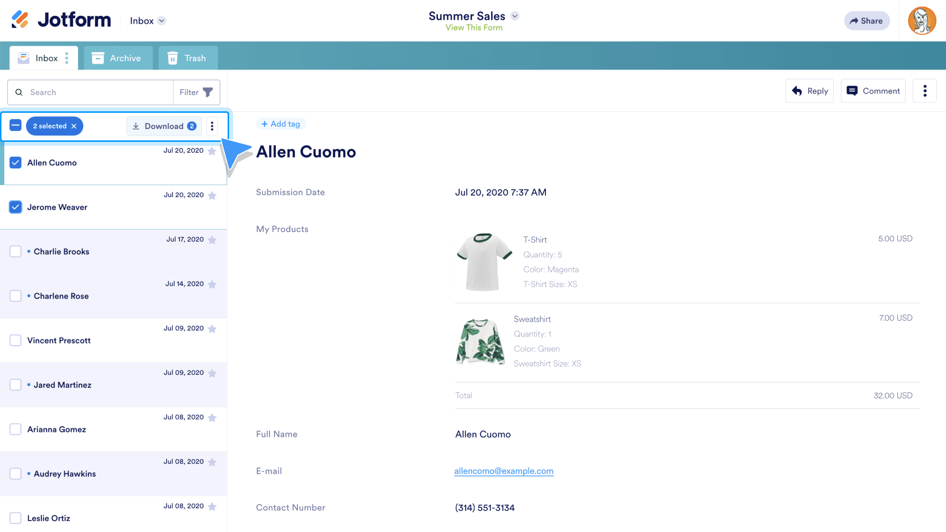 download submissions as CSV files