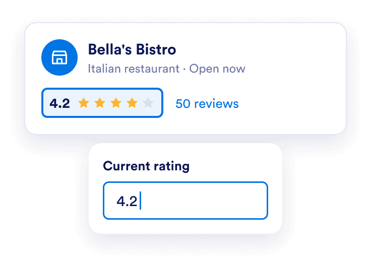 Copy a business profile’s 4.2-star rating into the current rating field