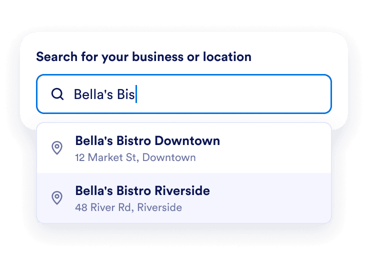 Search for a business name to see matching Google listings