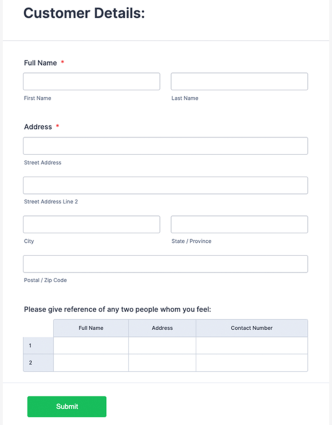 New Customer Registration Form preview