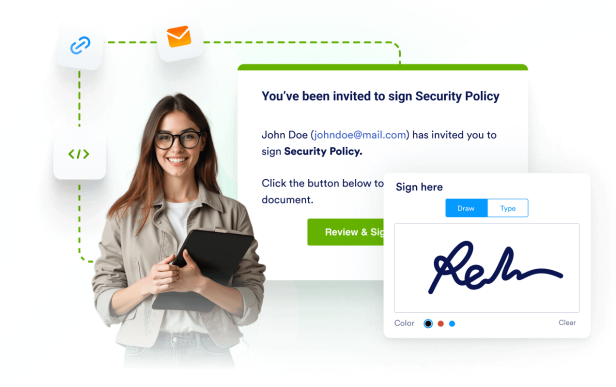 Send signature requests by email, link, or embed