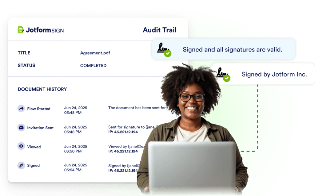 Secure e-signatures with encryption and audit trails