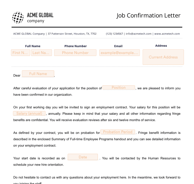 Job Confirmation Letter