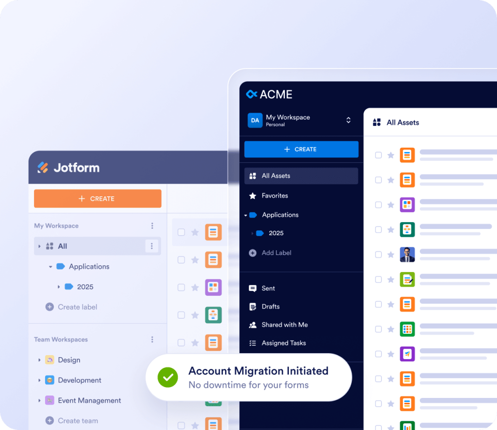 Standard Jotform assets migrating to an Enterprise account