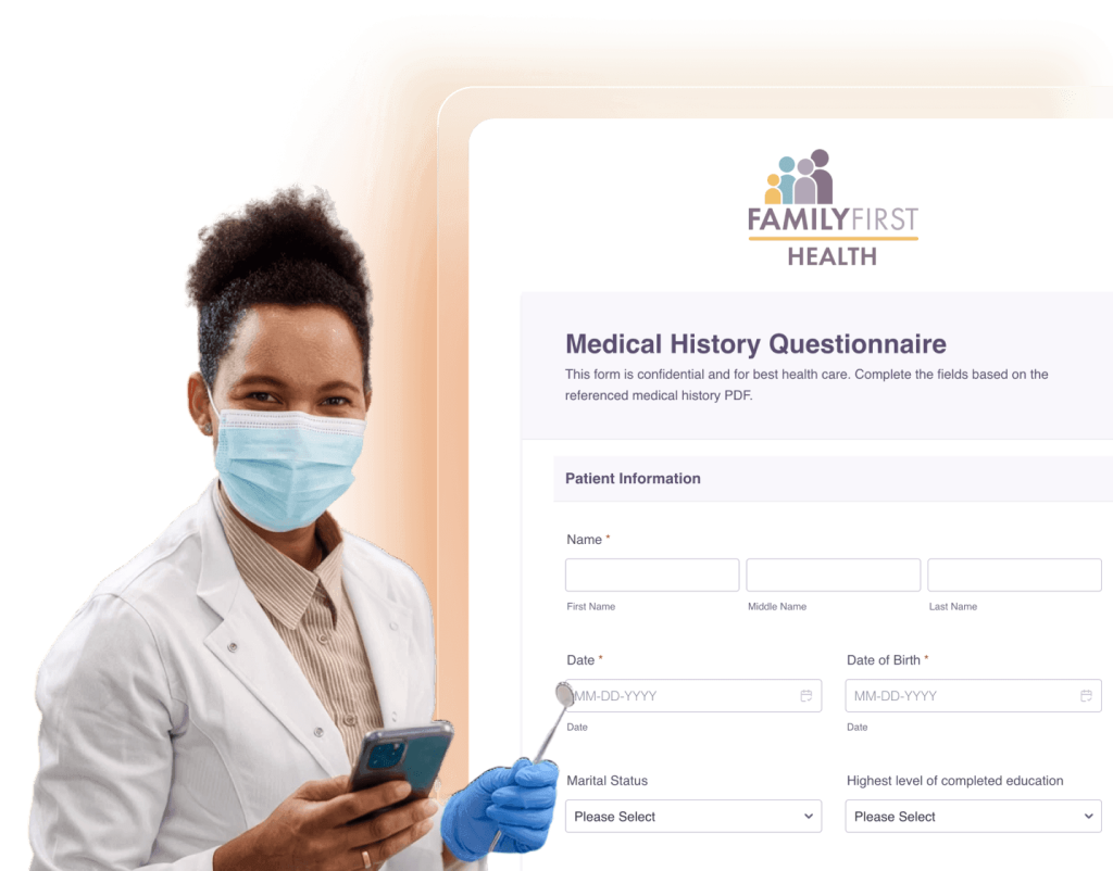 Family First Health clinician with a medical history questionnaire