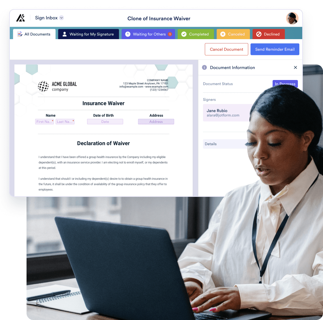 Track document progress with Jotform Sign Inbox