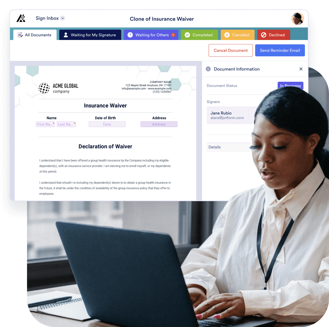 Track document progress with Jotform Sign Inbox