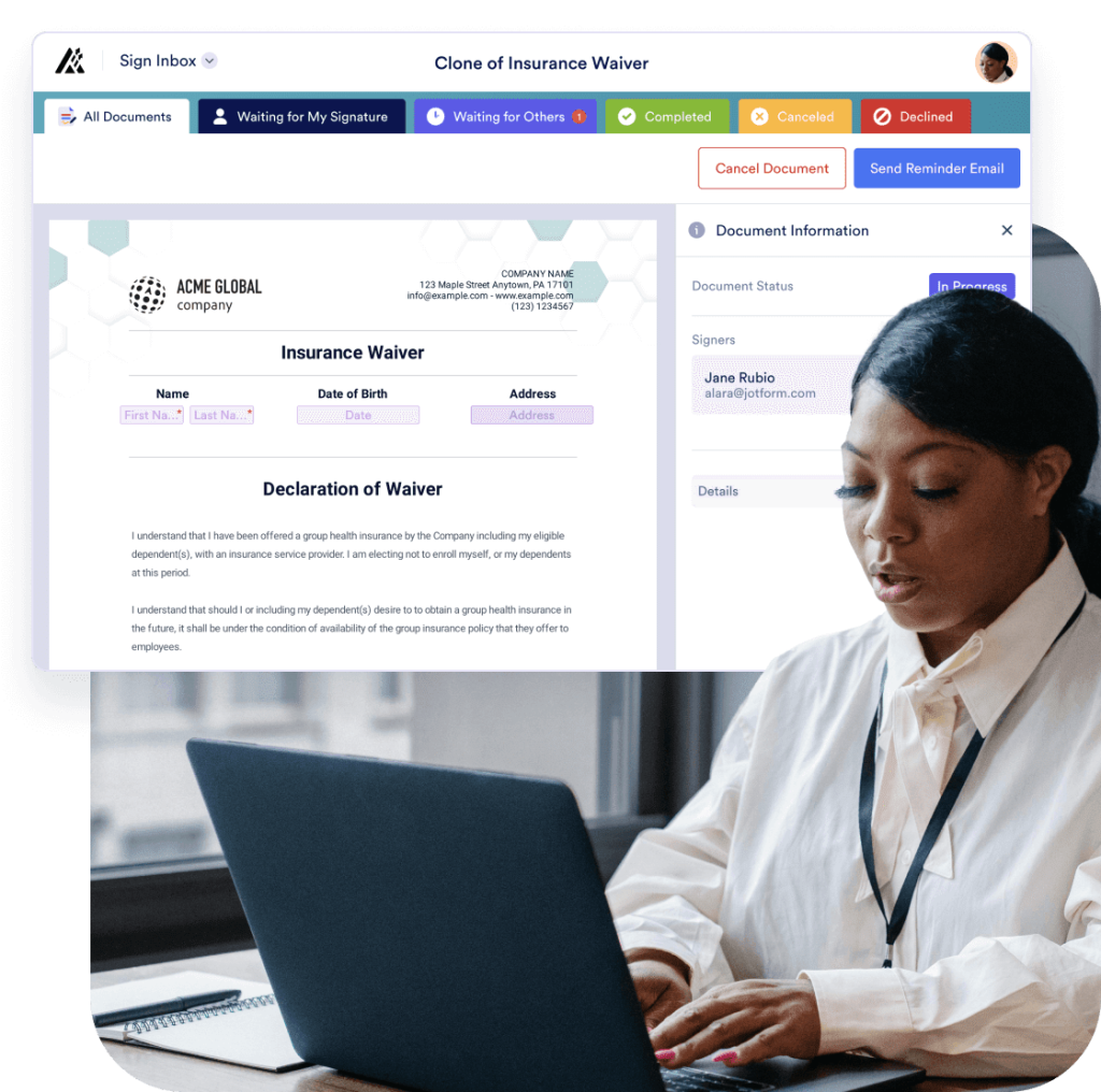 Track document progress with Jotform Sign Inbox