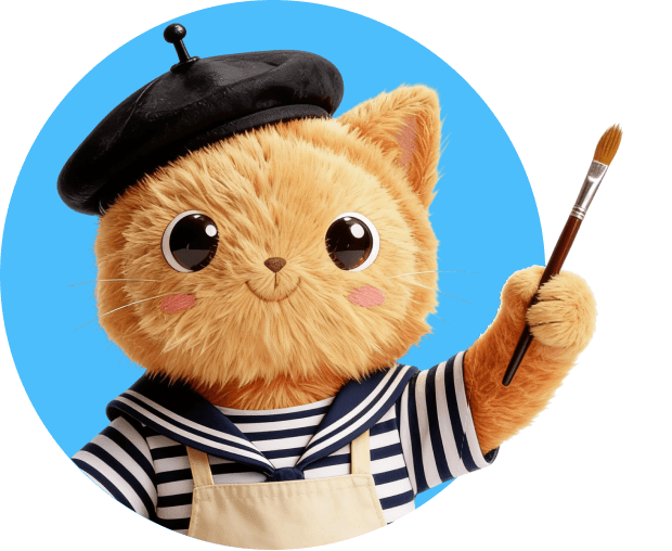 Podo mascot holding a paintbrush