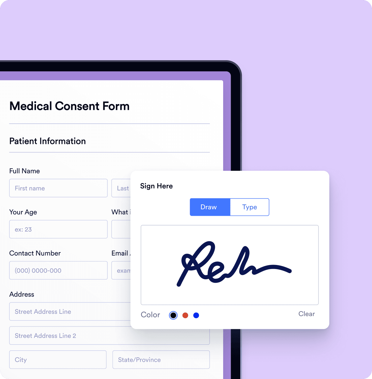 Collect e-signatures securely with easy draw or type options on your medical consent forms.