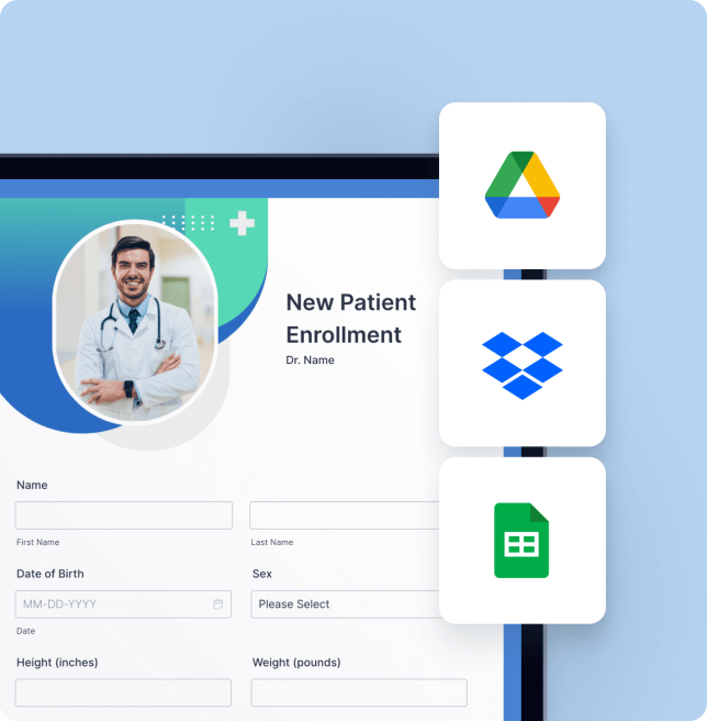 Sync patient data with Google Drive, Dropbox, or Google Sheets in real time.