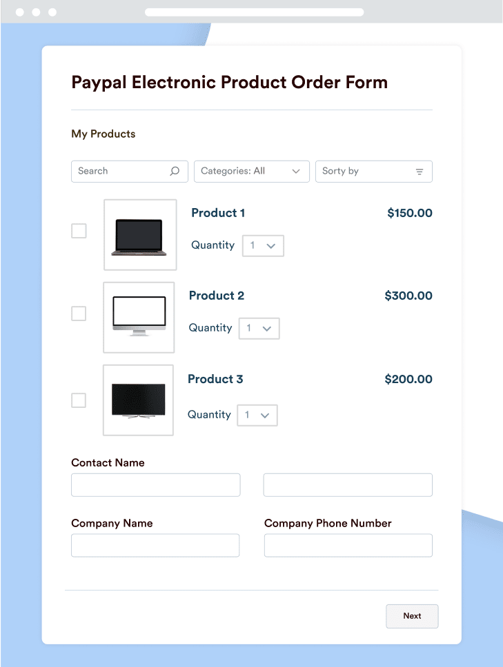PayPal Electronic Product Order Form