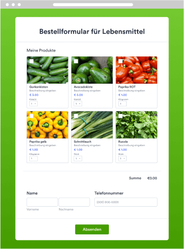 Bestellformular für Lebensmittel