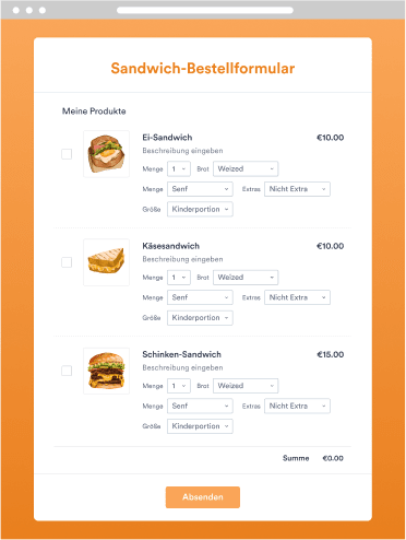Sandwich Bestellformular