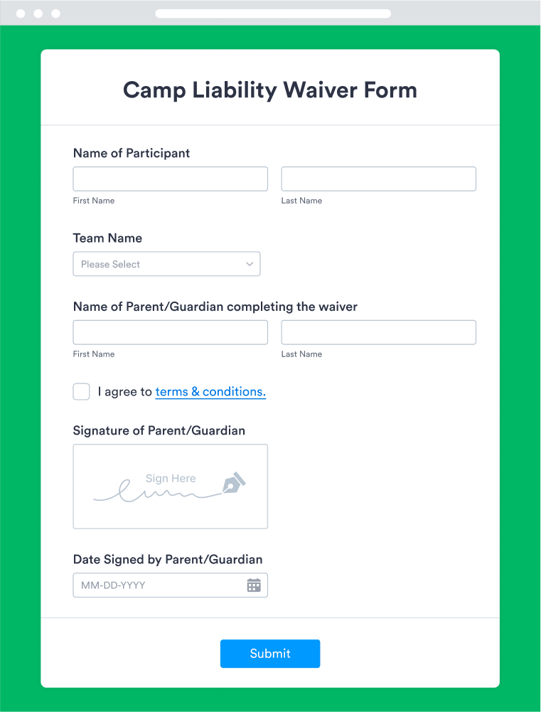 Camp Liability Waiver Form