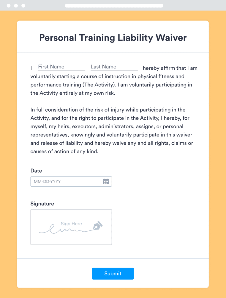 Personal Training Liability Waiver Form