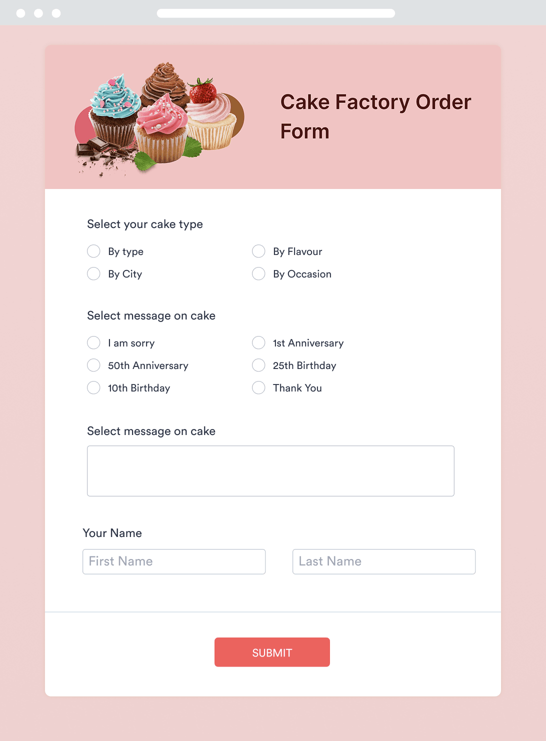 Cake Factory Order Form
