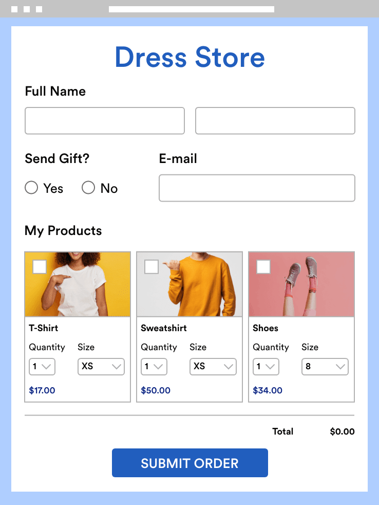 Dress Store Form