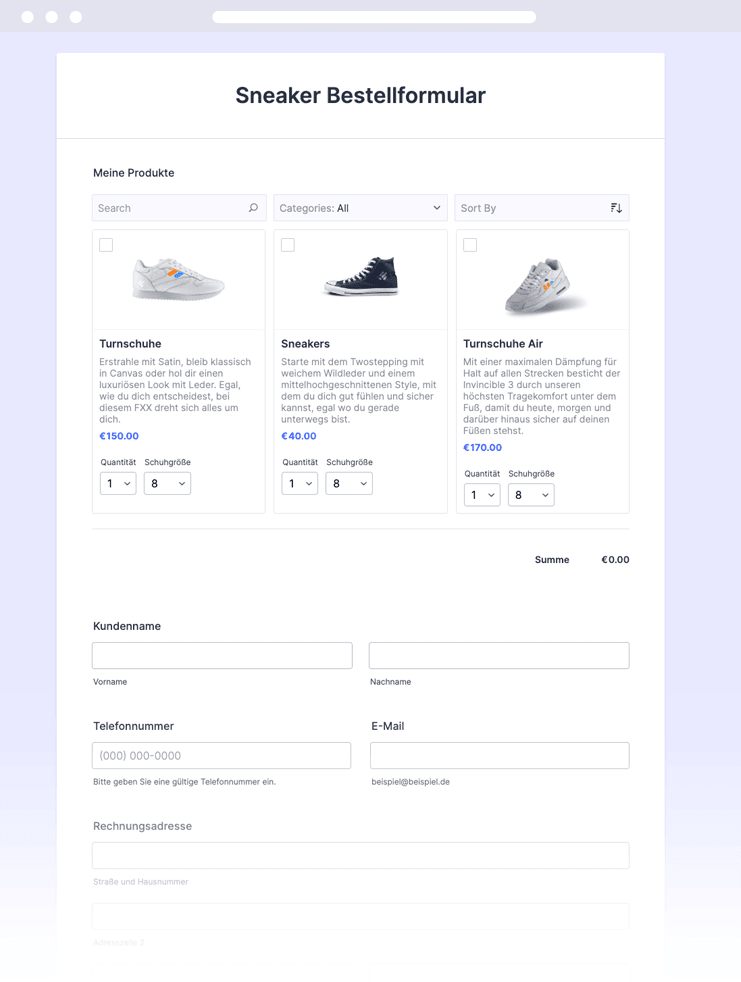 Sneaker Bestellformular