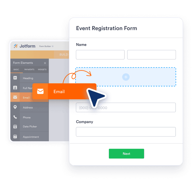Jotform form builder with payment and registration fields being added