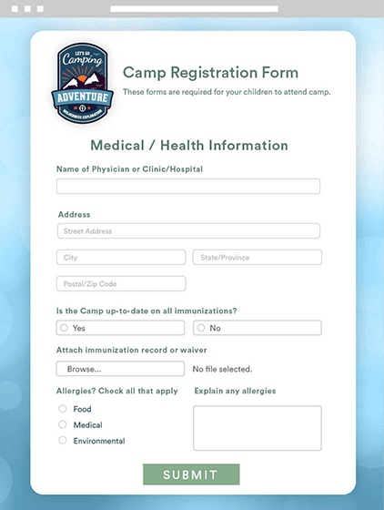 Summer Camp Registration Form