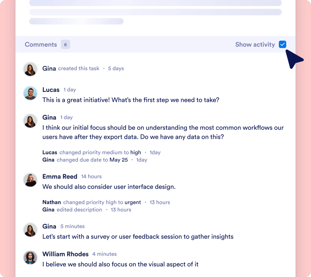 jotform boards comments section shown and show activity option checked