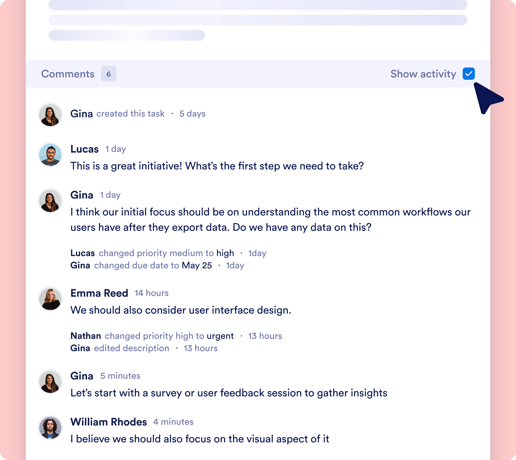 jotform boards comments section shown and show activity option checked