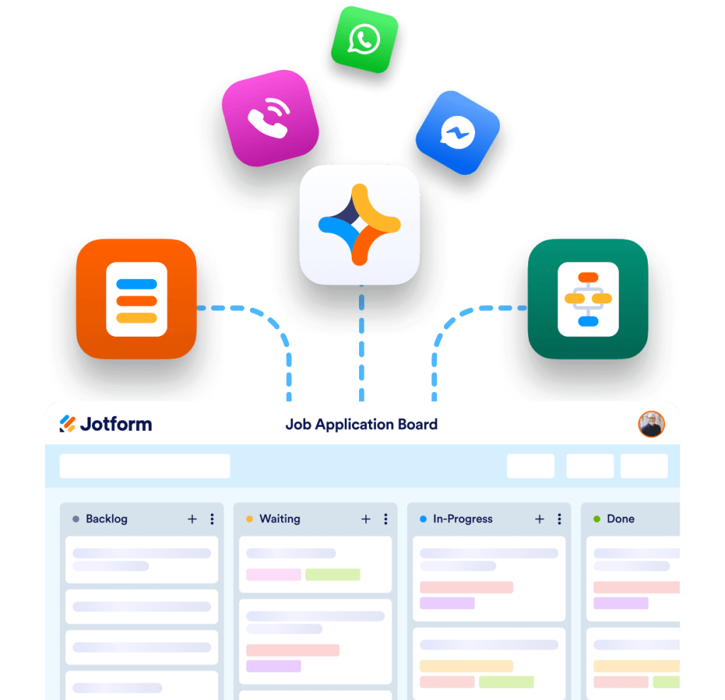 Job application board example and above that there are connection options