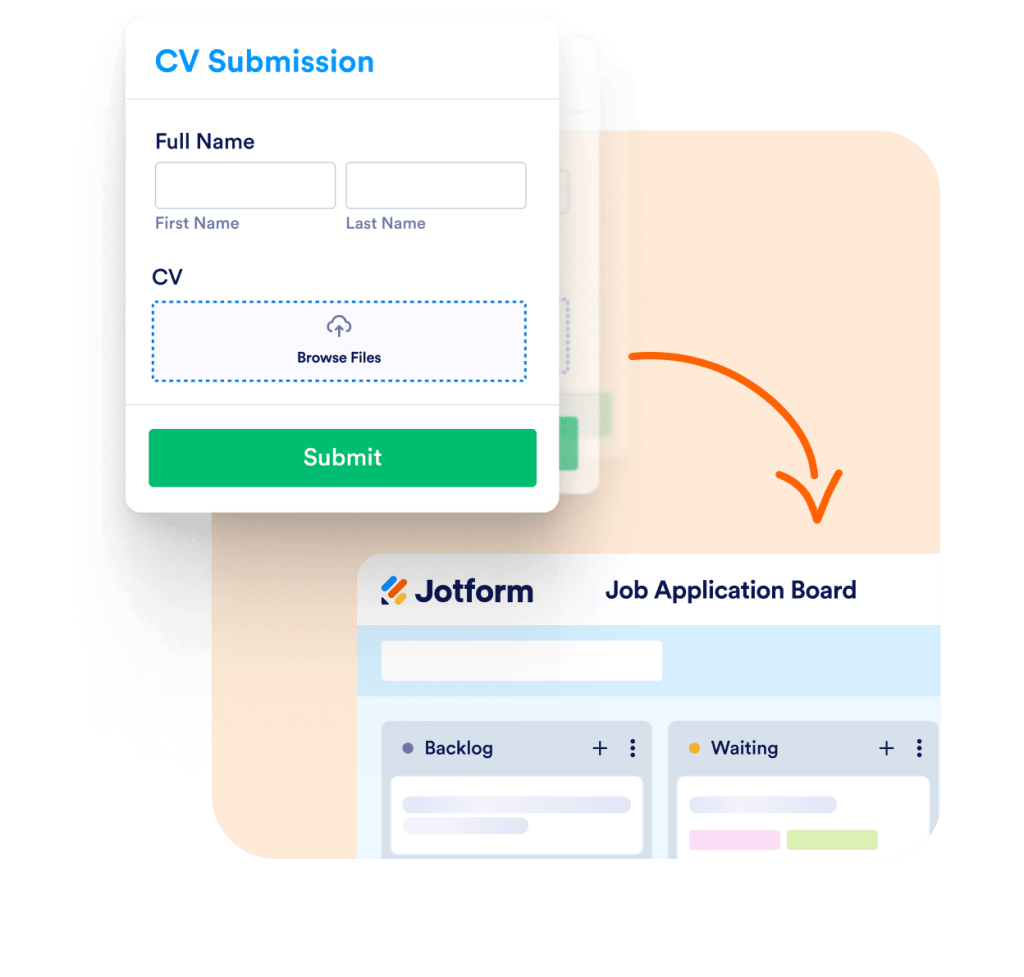 cv submission form submission flow shown and below it there is job application board