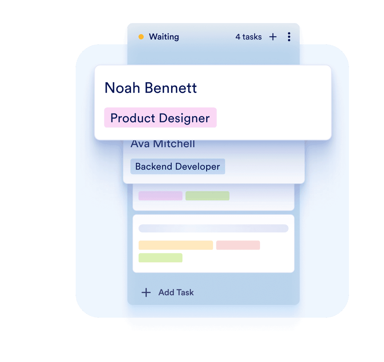 example board column shown with names and job title of these persons