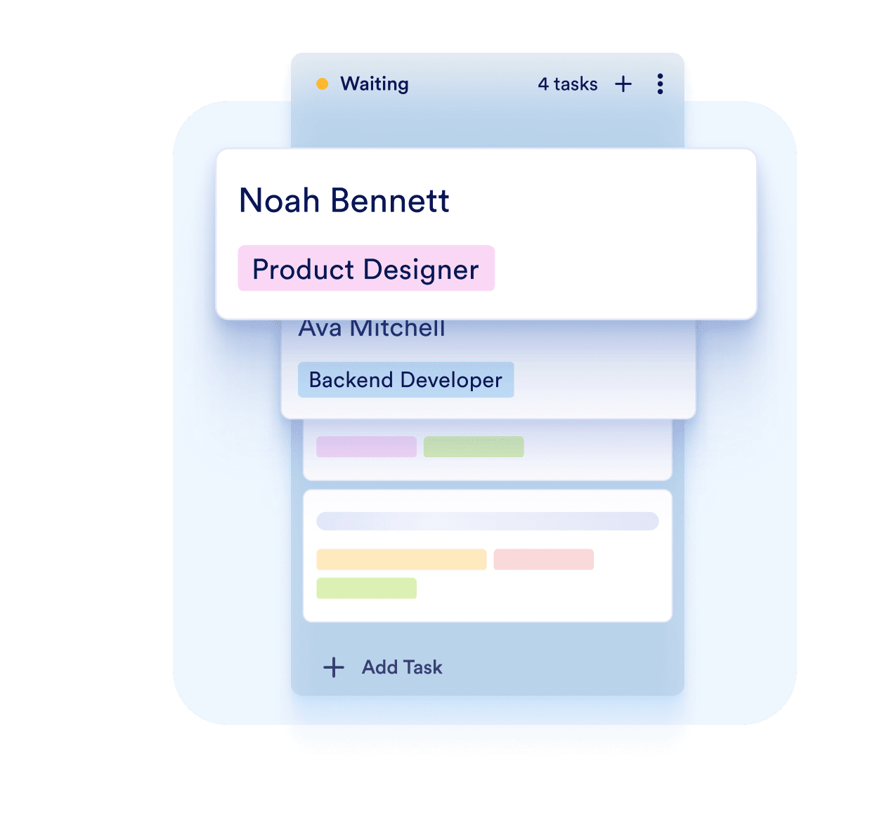 example board column shown with names and job title of these persons