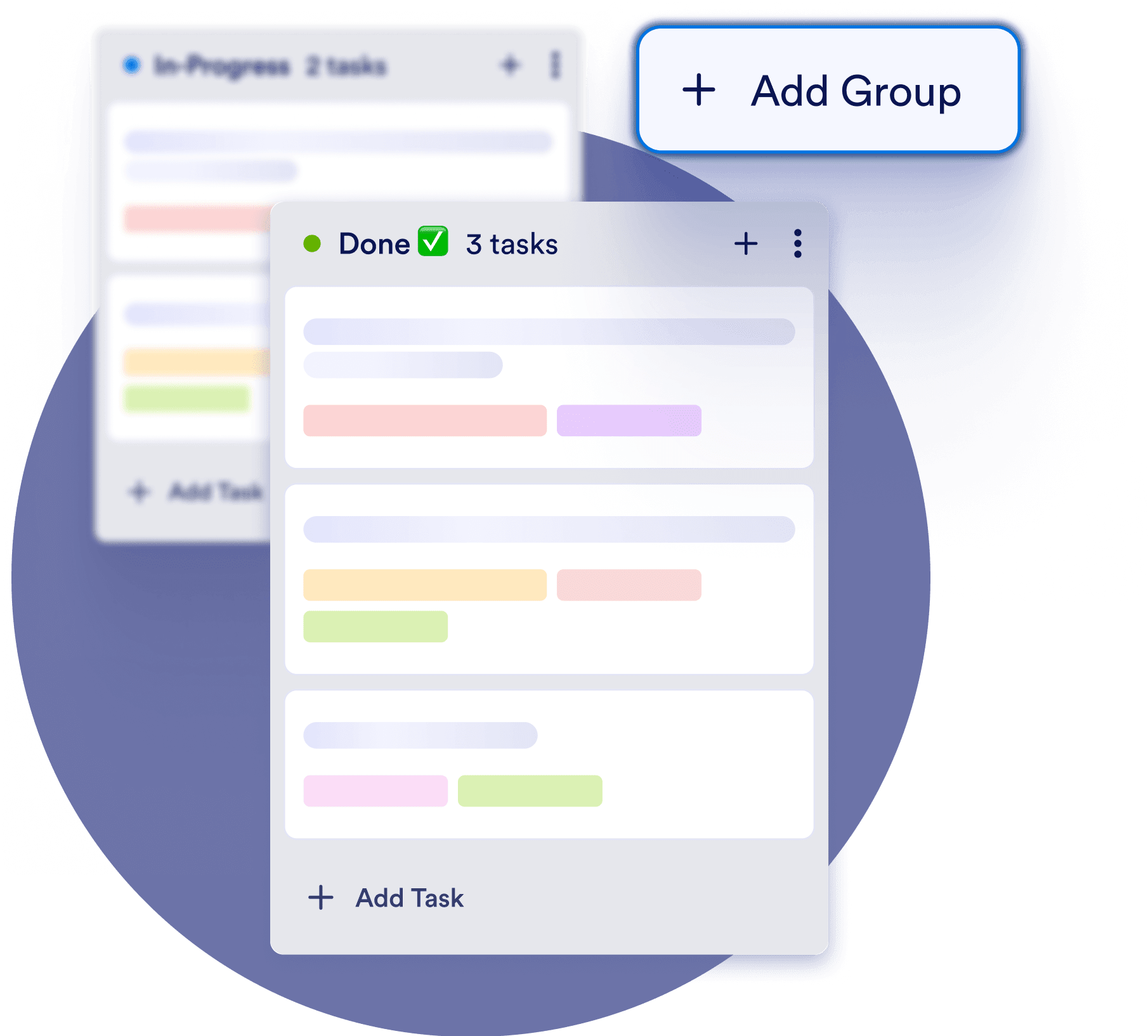 Add group option is shown and there are 2 different board columns that can be organized