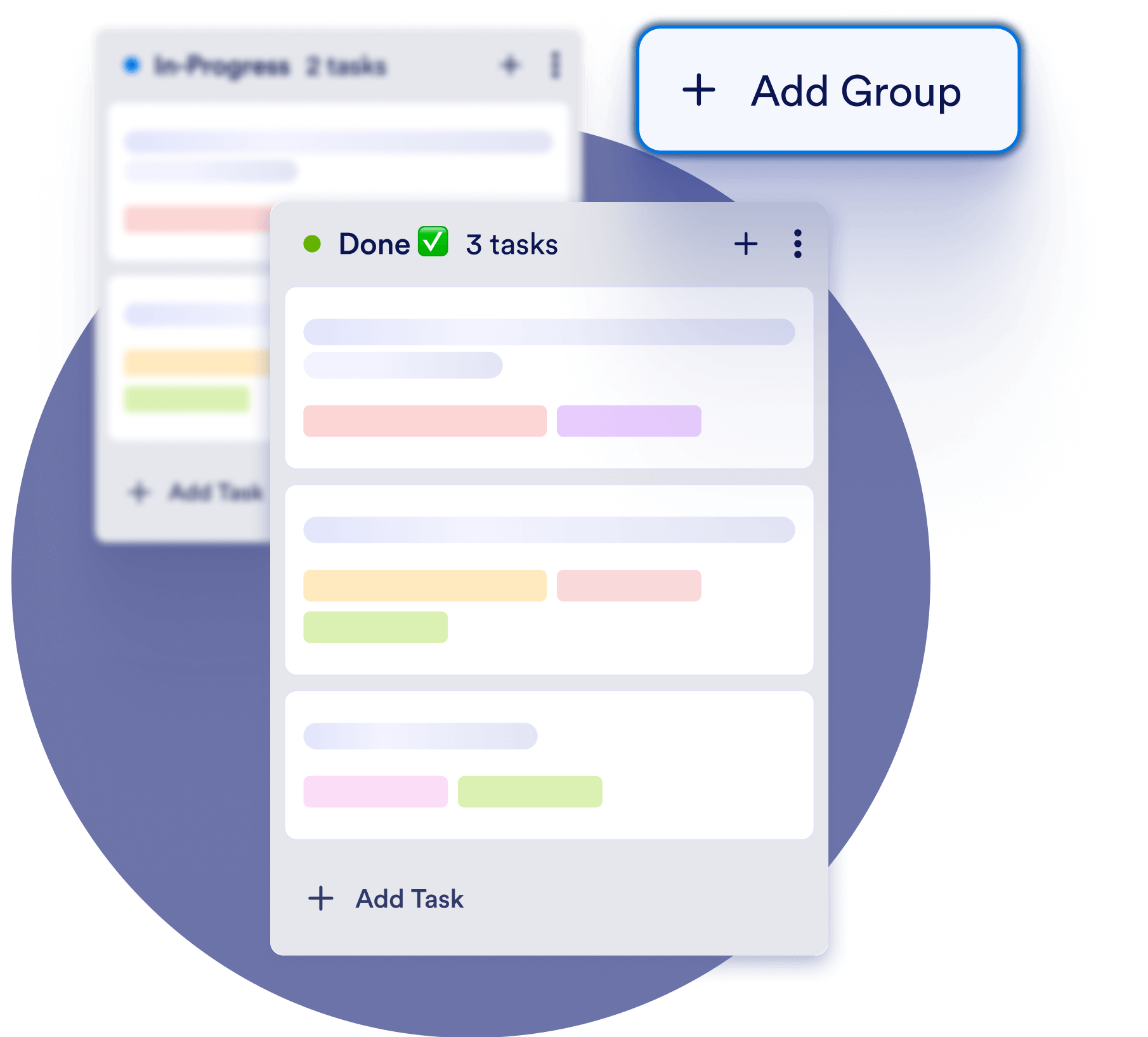 Add group option is shown and there are 2 different board columns that can be organized