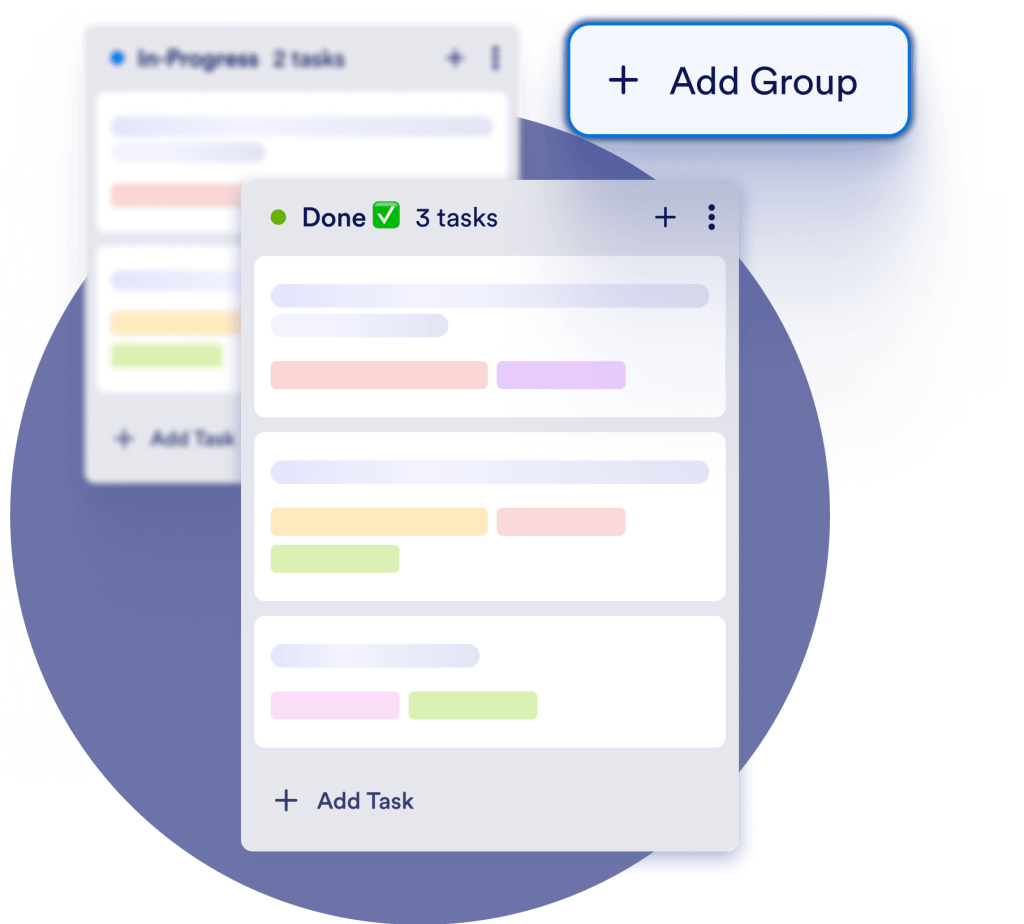Add group option is shown and there are 2 different board columns that can be organized