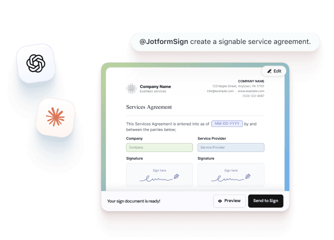 Jotform Sign turns a prompt in ChatGPT or Claude into a service agreement ready for e-signature