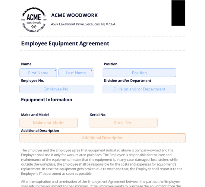 Employee Equipment Agreement