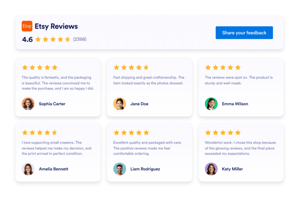 Customize How Etsy Reviews Appear on Your Website