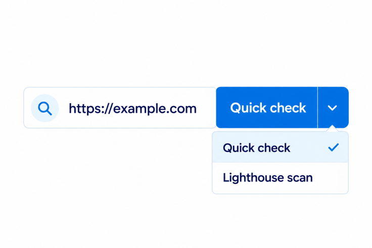 The Quick check button dropdown with Quick check and Lighthouse scan options.
