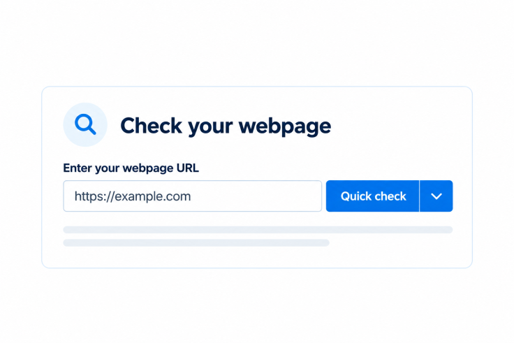 A webpage URL entered beside the blue Quick check split button.